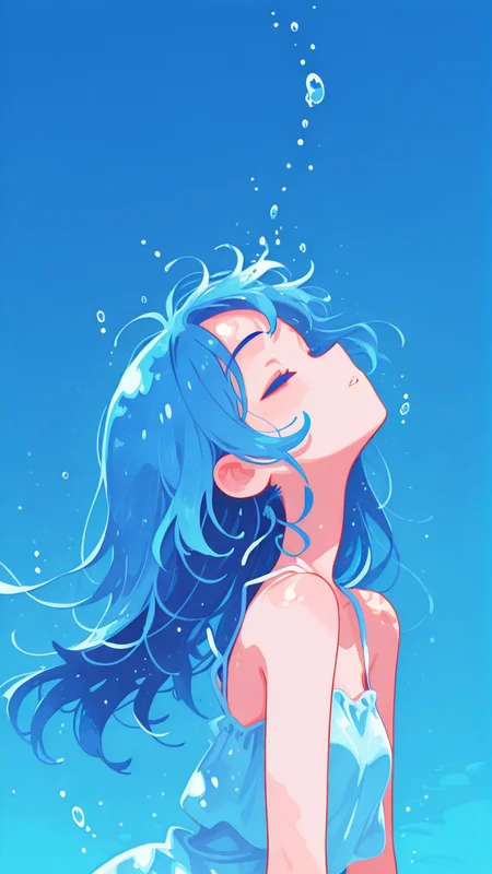 masterpiece, best quality, good quality, newest, highres, absurdres,  vivid colors, flat color, 2D, strong lines, Pop Art, no lineart,no outline,  masterpiece, best quality, amazing quality, 1girl, solo, long hair, bare shoulders, blue hair, closed eyes, parted lips, profile, floating hair, looking up, underwater, traditional media, monochrome, painting medium, watercolor medium, graphite medium blue theme, fuyumur4s4ki_illu <lora:TQ_Iridescent_Fantasy_Creations:0.8> <lora:MJ52:0.5> <lora:xl_more_art-full_v1:1> <lora:114558v4df2fsdf5:1>  <lora:illustrious_very_aesthetic_v1:0.5> <lora:XXX477:0.2>  <lora:sowasowart_style:0.3>   <lora:illustrious_flat_color_v2:0.6>  <lora:haiz_ai_illu:0.7>  <lora:checkpoint-e18_s306:0.75>