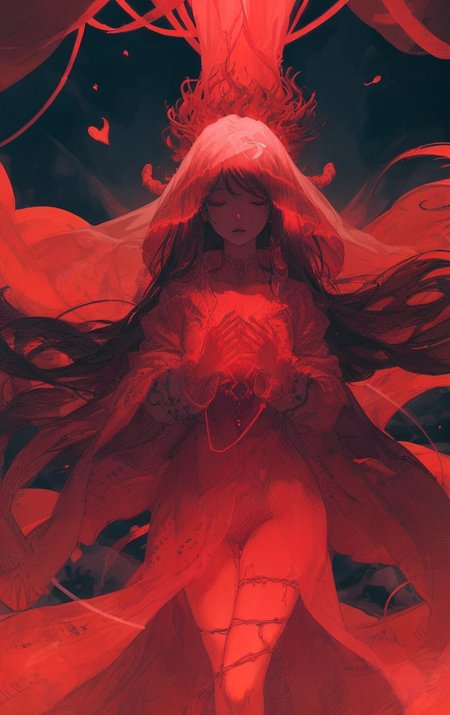 artwork <lora:Moebius:1>,  crimson streams and veils that flow and twine in the air, moving with an eerie life of their own, pulse with every heartbeat, creating an intimate yet unsettling spectacle, miasmic mist