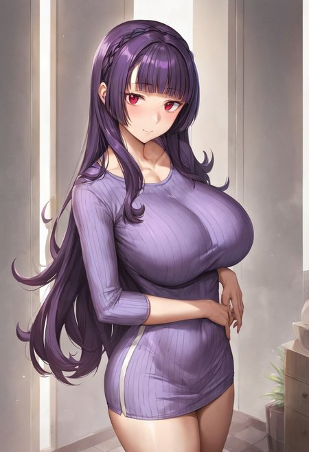 score_9, score_8_up, score_7_up, score_6_up, source_anime, masterpiece, high res, hentai aesthetic, (<lora:Yatsu_Murasaki:0.7>,) BREAK, 
BREAK,
1woman,Yatsu_Murasaki, Murasaki_yatsu, 1woman, purple hair, hime cut, red eyes, huge breasts, slim, athletic, small waist, big ass, skintight clothing,