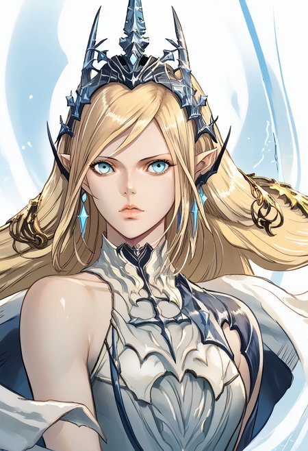 score_9, score_8_up, score_7_up, score_6_up, score_5_up, score_4_up, source_anime, solo, 1girl, 
shivaFinalFantasy, blonde hair, armor, 1girl, lips, crown, pointy ears, long hair, jewelry, earrings, blue eyes, bare shoulders, tiara, 
masterpiece, best quality, very aesthetic, absurdres,