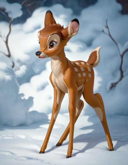 score_9, score_8_up, score_7_up, score_6_up,
bambi, young, adult, no horns, deer, solo, ((Four legs,)) hyperdetailed, detailed fur
<lora:add-detail-xl:0.8><lora:Bambi:1>