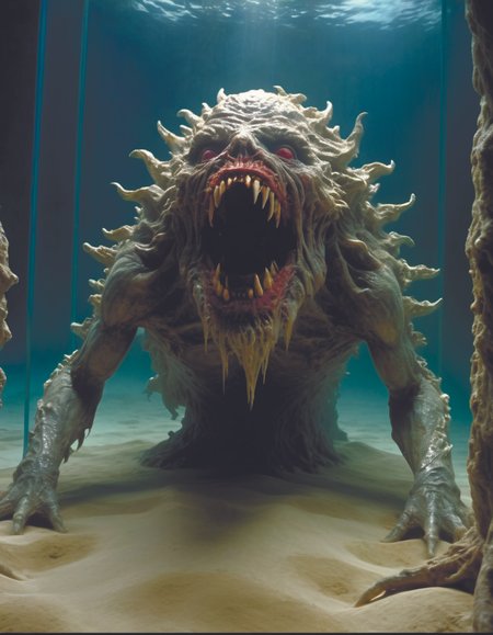 wild emotion monsters repressed in the deep sea of unconscious of the psyche,about to rip through and escape in a extraordinary revolution,painted by ronny khalil <lora:fx-monsters-xl-meatsack:0.8> by Director Ridley Scott style <lora:Director Ridley Scott style:0.7>