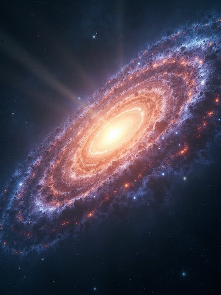 In the endless dark void, a huge spiral galaxy composed of pure energy is slowly rotating. The galaxy is flashing with strange colors. Each ray of light contains unknown information, as if it is the embodiment of cosmic codes.
