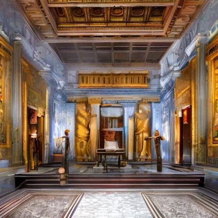 (masterpiece:1.2), (best quality,:1.2), 8k, HDR, ultra detailed, ((photorealistic)), professional light, cinematic lighting, fashion photography, ambient lighting, face lighting, <lora:detail_slider_v4:1>, Fantasy picture, OverallDetail, large ancient room with a marble table, and with a statue on the floor in the middle, RomInt, <lora:RomanInterior-10:1>, epiCPhoto