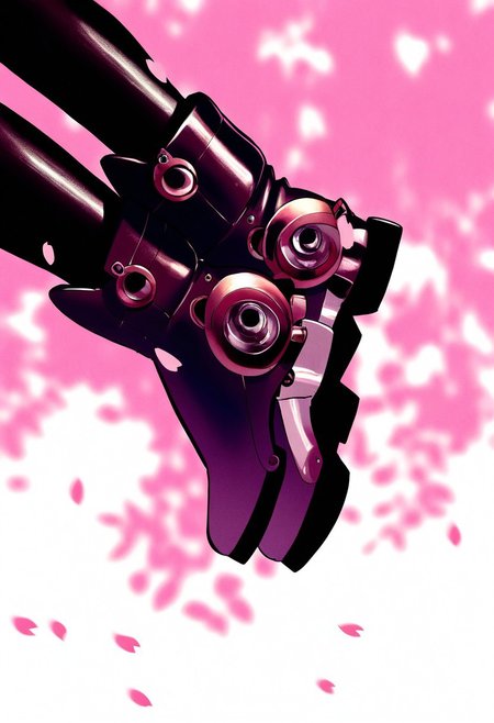 froyoyogurt, 1girl, very awa, closeup on legs, boots, mechanical legs,
dappled light, sakura petals,