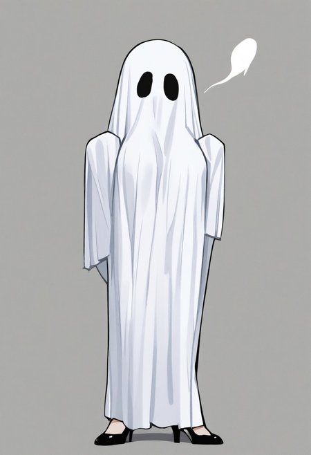 5H33TGH05T, sheet_ghost, 1girl, fishnets, high_heels, covering_face, ghost_costume
