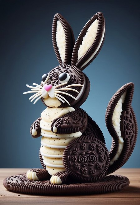 Creamy Cookie ,a rabbit  made of creamy cookies, colorful cookies,masterpiece, best quality, amazing quality, very aesthetic,