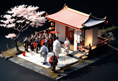 score_9,score_8_up,score_7_up,masterpiece,best quality,source_real,realstic,photorealstic,
KitsuneNoYomeiri_Bridal,,cherry blossom tree,sash,architecture,japanese traditional architecture,,standing,<lora:BDpony_KitsuneNoYomeiri_V1-5928:1>,:,<lora:IsoPixel-PDXL:1>,ispzxll,simple background,isometric,miniature,diorama,no people,black background,from above,<lora:add-detail-xl:1>,mysterious atmosphere,mist,
