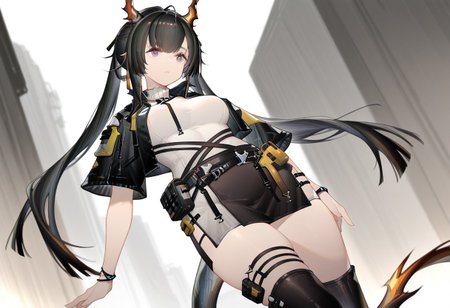 solo, 1girl, chen_qianyu_concept_\(arknights\), black skirt, black miniskirt, 
masterpiece,