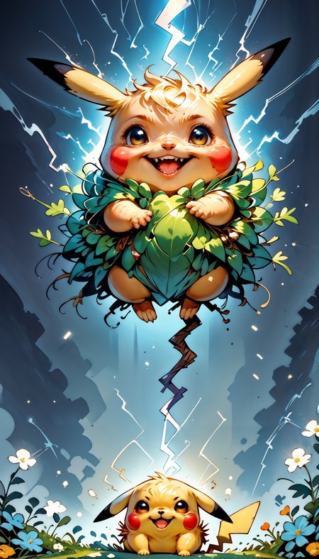 score_9, score_8_up, score_7_up,  source_anime, cute pikachu, very small, cute, lightning aura, electric, cute storm slimes in the background, Chibi Art Style, low light,  <lora:Expressive_H-000001:0.8>, expressiveH      <lora:Fant5yP0ny:0.9> <lora:Pony_DetailV1.0:0.9> <lora:Vikings_Cutie_Chibi_Style-000001>
