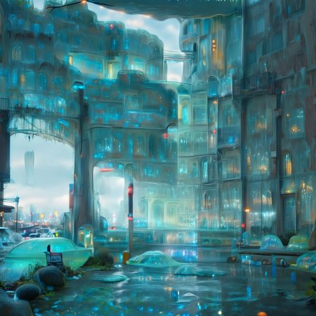 a detailed city street made out of slime, building, buildings made out of slime, ground vehicle, vehicles made out of slime, detailed scenery made out of slime, real world location, city street, city street made of slime,
everything made of slime, No simple background, ((slime tree)), detailed leaves, detailed bark texture, 
overcast sky, natural light, no bright spots, 
((translucent slime)), ((transparent slime)), (bioluminescent slime), sl1m3, slime, slime-morph, ais-blmn, saturated colors, no creatures, no humans, no monsters, no pokemon, scenery only, scenery, ral-lava, watce, slime-morph