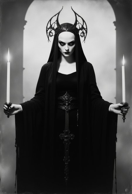 Black and white portrait, nun, ecclesiast, mystique, mythp0rt, ArsMovieStill, 20s Silent Movie Still