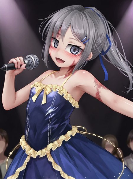 detailed background, shiny skin, rating safe,
<lora:sylvie.pony:1.0>,
sylvie, 
idol costume, idol outfit, 
stage, stage light, dancing, microphone,