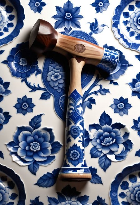 a hammer made out of Bluepatternporcelain