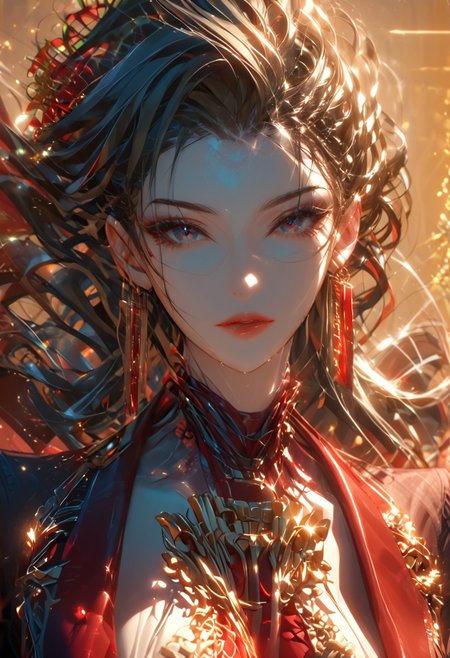 masterpiece,best quality,official art,extremely detailed CG unity 8k wallpaper,whitedress, artbook, game_cg, dark, incredibly_absurdres, huge_filesize, absurdres, 
a 30-year-old woman,Chinese ,solo, slender body, pale skin,slender face,Pointy chin, facial details,domineering lady,black hair, long hair, charming face, clavicle textured skin, perfect eyes, eye detail, a few strands scattered,,supermodel, fit body,busty woman,
long hair, earrings, lips, upper body, looking at viewer, parted lips, red lips, ojousama, business_suit, female pervert, doll,