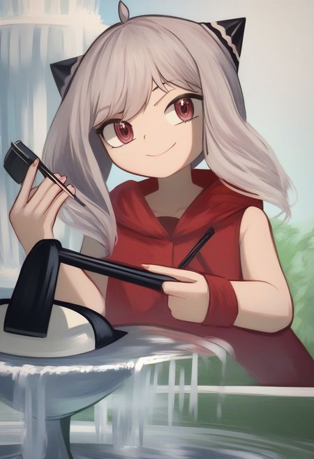 best quality,masterpiece:1.9, highres:1.9, score_9, score_8_up, score_7_up:1), 1girl,solo,newest,rating: general, looking at viewer , <lora:Anya_XL-step00001800:0.8> ,(tiny twintails, Coffee hair, Coffee eyes, female child, anya (spy x family,hairpods),child, Coffee sleeveless hoodie), pants, close-up:1.9, camera store, Upset, knees up, (((Fountain Pen:1.9))), ng_deepnegative_v1_75t, OverallDetail, EyeDetail, portrait, source-anime