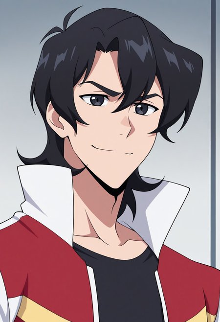 masterpiece,best quality,amazing quality, source_anime, 
keithvld, 1boy, male focus, solo, black eyes, black hair, shirt, black shirt, jacket, cropped jacket, multicolored jacket, red and white jacket, white collar, popped collar, open jacket, portrait, smile, determined,