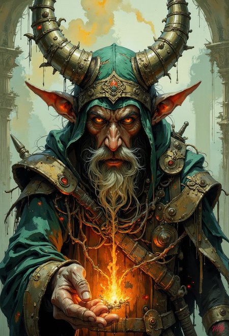 Create a detailed and assertive sketch that captures the raw, earthy essence of a mystical and slightly unsettling world. The style should employ rich, hand-drawn textures with bold, confident lines and layered tonal washes, evoking a sense of age, wisdom, and folklore. The color palette should lean on vivid earthy tones—deep greens, umbers, ochres, and smoky grays—enhanced with touches of whites and with occasional accents of rich jewel tones to create striking focal points. The atmosphere should feel grounded and mature, blending whimsy with an underlying edge of darkness and intrigue.
The characters or elements should exhibit intricate, naturalistic detailing, portraying imperfections and textures that emphasize personality and depth. Faces, if present, should feel expressive and weathered, reflecting stories of a long-forgotten age. The focus will be on a specific subject—the celestial blacksmith, guardian of the blazing fire and creator of divine weapons—rendered with care to highlight its organic integration into the scene, with every detail contributing to a complex, immersive narrative. The overall composition should carry an air of mystery and timelessness, resonating with the weight of forgotten myths and unspoken secrets.