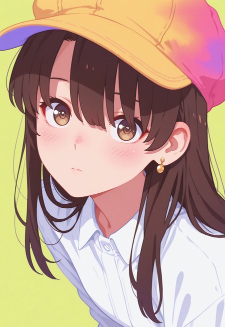 blushing, asian girl, small head, pretty girl, korean girl,

,Dynamic angle, Dynamic pose, realistic, Nswf, , portrait, ,, 
 zPDXL3, detailxl,  Score_PnyReal, (lineless:1.5) , 
8K, best quality,masterpiece,amazing quality,ultra-detailed,delicate illustration, best shadows, very detailed, scenery, depth of field, volumetric,  cinematic perspective, hyper-realistic, masterpiece, best quality, amazing quality, highly detailed, very aesthetic, newest , half close-up, sexy pose
 
, simple background, , facing viewer, looking at viewer, leaning forward, close-up, , from above, upturned eyes, close-up,portrait, Colorful themes,High Saturation, , no lineart,no outline,, 

1girl,Megumi <lora:IL-KatoMegumi:0.8>,brown hair,katou megumi,brown eyes, collared shirt, earrings, hair between eyes, hat, long hair, looking at viewer, portrait,  shirt, solo, white shirt, medium breasts