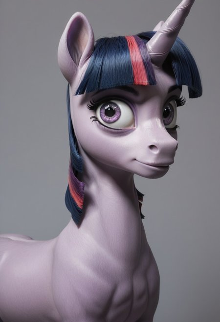 score_9, score_8_up, score_7_up, score_6_up, score_5_up, score_4_up, Realistic, solo, slender, slim, twilight sparkle, no humans, horn, unicorn, horse, pony, female, mare, unicorn, calm, unkempt mane, rear view, looking back, looking over shoulder, smirk, (fur:0.9), big eyes, realistic, photo, detailed, beautiful, small eyes, realistic eyes, c1op1c1an, face focus, eyes popping out