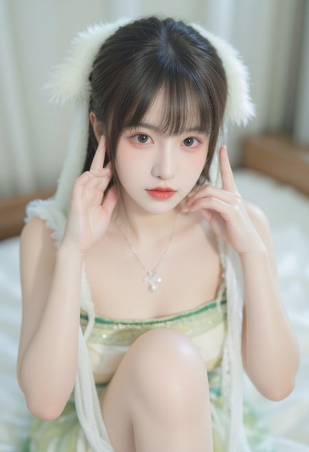 Chinese girl, 1girl, looking at viewer, hourglass figure, beautiful legs, background in a chinese tourism place, , beautiful weather, ,1qqq, gufengnvhai, Cosplay, ethereal, fantasy, young woman in a fox costume, soft lighting, serene expression, long dark hair, white fox ears, sheer sheer stockings, green and white nightgown, intimate and dreamy mood, gentle pose, delicate and poised.,(shot with nikon d6 dslr 20.8 mp camera),
Seed:3290403684
