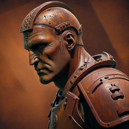<lora:CulturePunkAI_2:0.6>(CeltPunkAI), pride of Ireland, Painstaking Attention To Details, subsurface scattering, microgeometry, <lora:EnvyDynamicPoseXL01:1> <lora:SDXL_Dices_Mega_Detail_v1:1.0> BREAK portrait, solo, half shot, looking away, detailed background, detailed face, (theme:1.1), rust-warrior, rusty armor, rusted iron, rusted metal, (rusty:1.05), brown rust, weathered, corroded, grungy, worn-out, made of rust, fully rusted, melancholic, rust in background, low light, shadows, dark clouds, cinematic atmosphere