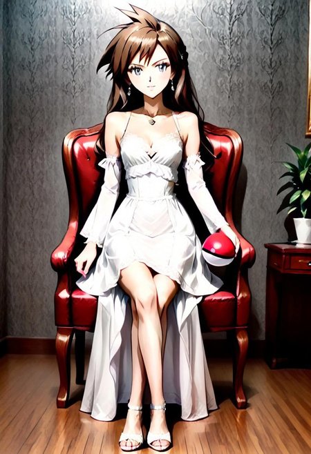 { full body, forest background, standing, FemGary:2.0, 1woman, solo, full body render, detailed facial features, full-length dress, long dress, lace, bare shoulders, detached sleeves, flowing ankle-length dress, flwdrss, holding a pokeball, sitting on a lavish chair, sitting:2.0, legs crossed, crossed ankles, in shade:1.5, }
lavish chair, elegant living room, modern living room,  elegant lounge, detailed environment, detailed background, 
pks, pokemon, 4kFacePonyXL,