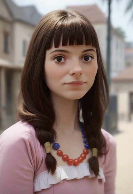 score_9, score_8_up, score_7_up, masterpiece 
BREAK 
1girl, (ctiansay0:1.2), pink dress, necklace, fringe 
BREAK 
looking at viewer, blurred background, Manic Pixie, Pretty Face, seductive, (cute smile:0.4), FOV medium shot