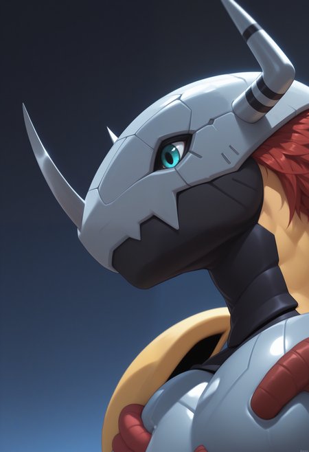 masterpiece,best quality, amazing quality, 1boy, solo, w4r, digimon (creature), armor, helmet, close up, side angle,

outside,