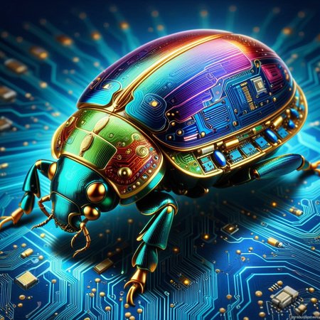sfw, novuschroma54 style, wm_cyber art style,art style,  ,masterpiece,(best quality),extremely detailed ,    close up of a bejewel scarab beetle made of colourful electronic circuits,, wm_cyber<lora:challenge\Cybernetic_Style_-_World_Morph.safetensors:1.0:1.0>