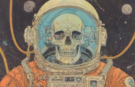 masterpiece,best quality,<lora:tbh56-sdxl:1>,illustration,Astronaut Skeleton