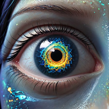 biolumen, detailed eye, iris, cornea, pupil, art, ,universe,luminous human eye, galaxy, night sky, BL4CK3STBL4CK, black_theme, matte_color, flat color