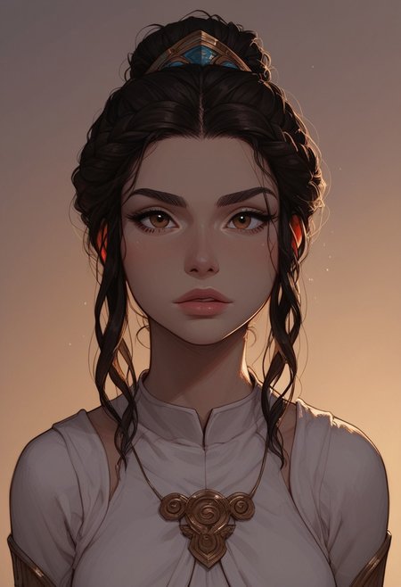 (score_9, score_8_up, score_7_up). ( line work, excellent drawing, highest quality, extremely detailed:1.2). 1woman, Greek Goddess Hera, perfect face, beautiful brown eyes, long lashes, dark hair, princess braid, glossy lips, ancient greek dress, g0thicPXL, romantic, cinematic lighting, volumetric lighting, motion effects, source_cartoon