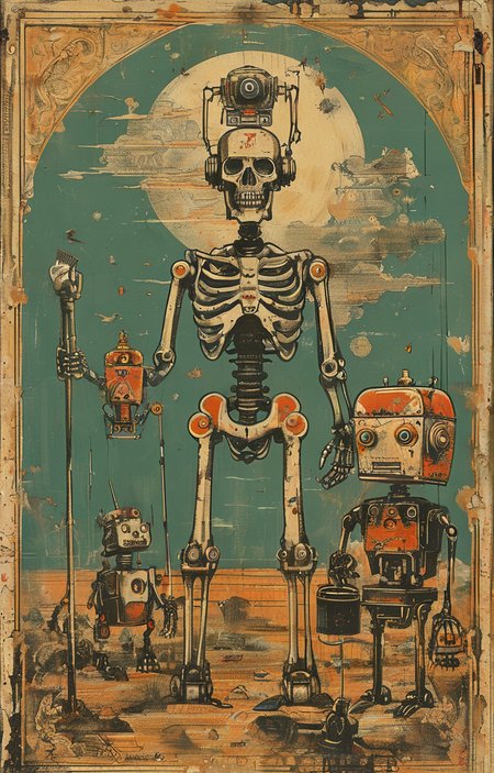 masterpiece,best quality,<lora:tbh238-sdxl:0.9>,illustration,style of Ravi Zupa, portrait of Housework robots