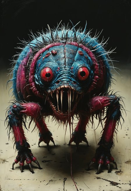 Crawling creature with twitching appendages, Fluorescent Lighting, <lora:Melting_world:0.8>, <lora:saturated_colors:0.8> saturated colors