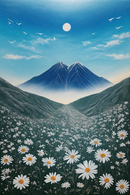 Simple flower and bird stripes in a blue and white style - tangbohu 72