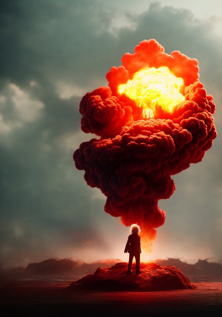 Albert Einstein  and his pet  hypernuke in FWATCH STYLE, colour grading, (Albert Einstein with curly hypernuke hair), SD2VrayRender, PhotoHelper, SD2CINEMA768-DIGITAL