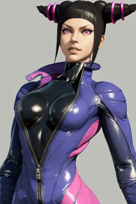 masterpiece,best quality,extreme detail,8k,<lora:juri:0.8>,juri2,1girl,solo,breasts,short hair,black hair,gloves,upper body,pink eyes,lips,bodysuit,zipper,unzipped,hair horns,biker clothes,bikesuit,