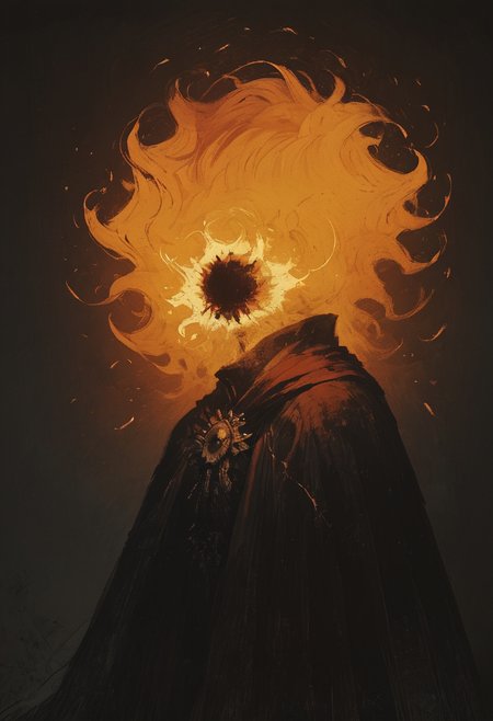 fire, robe,cape,profile, <lora:Lord_of_frenzy:0.8> lord_of_frenzy, <lora:Dark Pony:0.6> Dark style, <lora:petya:0.6> petya, score_9, score_8_up, score_7_up, score_6_up, score_5_up,