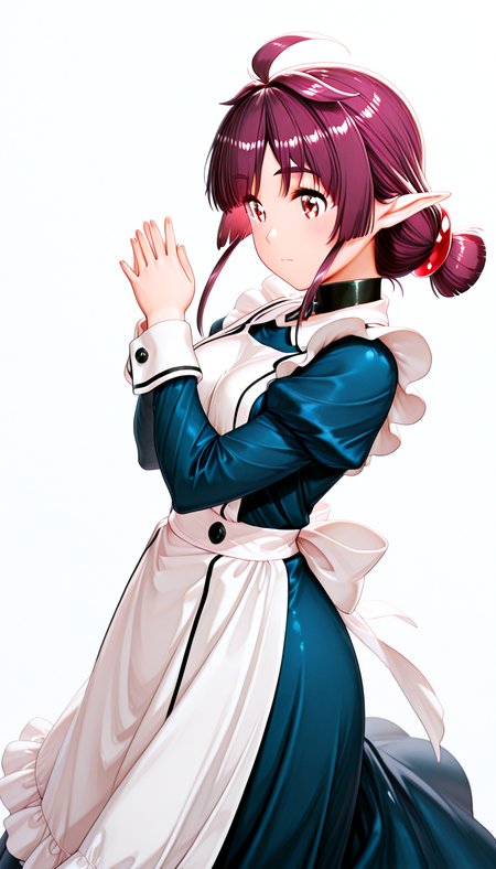 IllusP0s, masterpiece, best quality,(ultra detailed eyes:1.4),((ultra detailed heir:1.4)), ((explicit)), <lora:perfection style v2d:1> ,((dynamic angle)),((dynamic pose:1.4))
BREAK
1girl, sh3rry_manga,hair ornament, Purple Hair
Edwardian maid , Long sleeve blue dress,((blue long skirt dress)), white apron with blue lines, maid apron, white apron with blue lines, Sandals,
BREAK
,((blank background)) ((upper body)),straight-on
<lora:sherry_-_100percent_-_manga-000023:1>,own hands together