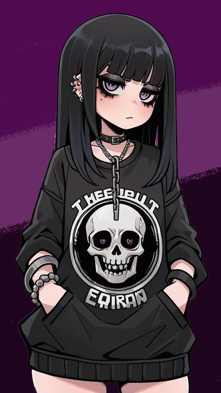 ,masterpiece,best quality,newest,  <lora:Compact-000009:1.0> 1girl, solo, c0mpact, black hair, emo goth