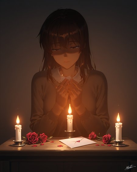 vintage, love letter, candlelight, faded ink, dried roses, nostalgia, melancholic, moody tones, soft shadows, warm glow, sentimental, atmospheric, poeticâââ