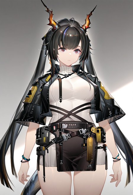 solo, 1girl, chen_qianyu_concept_\(arknights\), black skirt, black miniskirt, 
masterpiece,