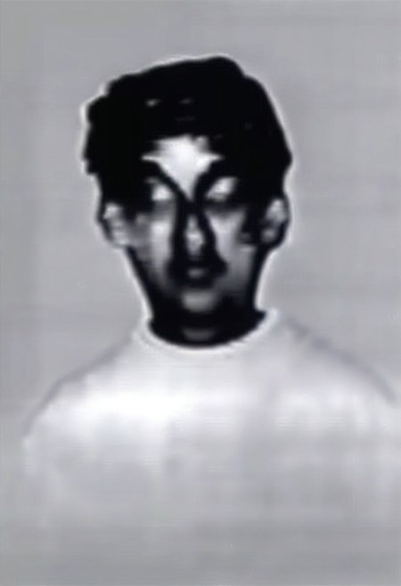 Joanna Lopez,solo,black hair,white shirt, 1boy, short hair, monochrome, greyscale