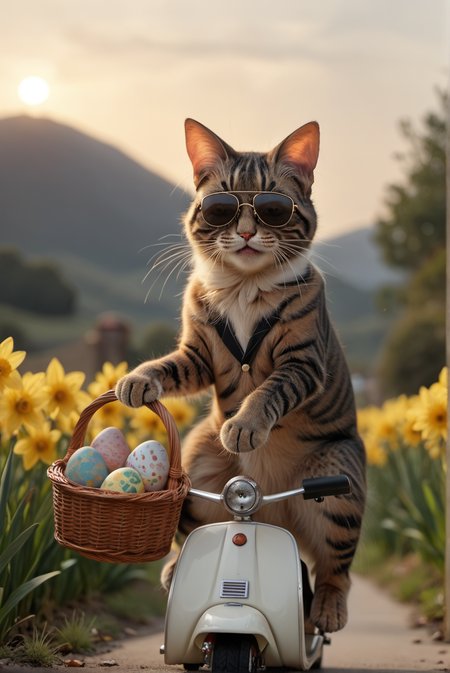 Generation Mode:

sdxl_txt2img

Positive Prompt:

score_9, score_8_up, score_7_up, Happy3aster, yellow flowers, easter eggs in basket, luxury cat with fluffy fur, cat riding a tiny scooter, silly cat meme, cat looks cool in aviator sunglasses that catch the evening sun, masterpiece, best quality, absurdres, newest, Detailed, intimate, clear, personal, highly contrasted, excellent composition, advanced cinematic perfect light, highly colour focused,

Negative Prompt:

low quality, pixelated, nsfw, cleavage, nipples

Positive Style Prompt:

score_9, score_8_up, score_7_up, Happy3aster, yellow flowers, easter eggs in basket, luxury cat with fluffy fur, cat riding a tiny scooter, silly cat meme, cat looks cool in aviator sunglasses that catch the evening sun, masterpiece, best quality, absurdres, newest, Detailed, intimate, clear, personal, highly contrasted, excellent composition, advanced cinematic perfect light, highly colour focused,

Negative Style Prompt:

low quality, pixelated, nsfw, cleavage, nipples

Model:

ponyRealism_v21MainVAE (SDXL)

VAE:

fenrisxl_SDXLLightning (SDXL)

Width:

840

Height:

1256

Seed:

3157272588

Steps:

35

Scheduler:

euler_a

CFG scale:

4

CFG Rescale Multiplier:

0

Seamless X Axis:

false

Seamless Y Axis:

false

High Resolution Fix Enabled:

false

LoRA:

Happy3aster Pony (SDXL) - 0.75