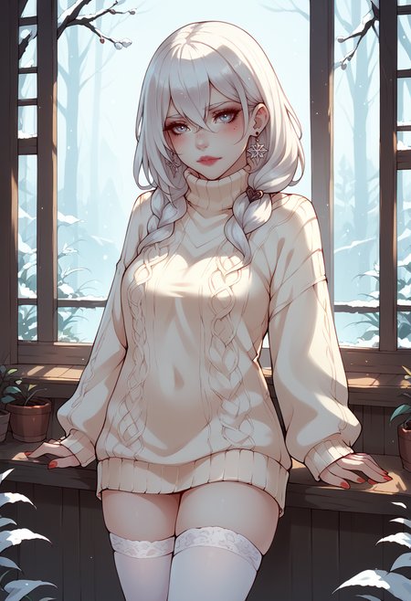 score_9, score_8_up, score_7_up, score_6_up, score_5_up,   <lora:soranamaeXLP:1> soranamae, 1girl, sweater, white thighhighs,