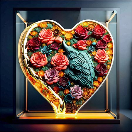 a heart made of roses in HeartArt style, micro-details, super detailed,  photorealism, photorealistic, kc32, photorealistic heart made of roses in HeartArt style, very detailed, scifi case, kc32, heart made of roses in HeartArt style, very detailed, scifi transparent case, kc32, art by midjourney