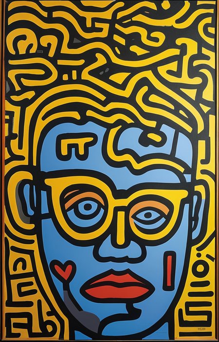 masterpiece,best quality,<lora:tbh164-sdxl:0.9>,illustration,style of Keith Haring, portrait of noble man