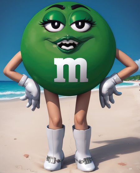 msgreen,white gloves,black eyes,m,hands on hips,
standing,white boots,green eyeshadow,open mouth,teeth,
beach resort,morning,
<lora:MsGreen:1>,