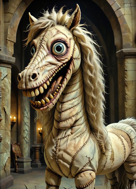 DonMCr33pyD0115XL  enenra, mythical majestic horse creature, single horn, light colored long slender spiraled horn, elegant noble posture, gentle wise expression,  purity, grace, magical, enchanting, resourceful,gusty,nature's cathedral,antique,culinary experience,gleaming,atmospheric phenomena,uninhabited,obsessive ,   <lora:DonMCr33pyD0115XL:1>